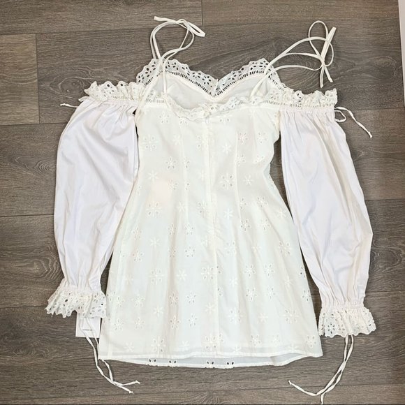 For Love & Lemons Vera Eyelet Ruffle Lace Mini Dress White Size Small - Picture 14 of 16